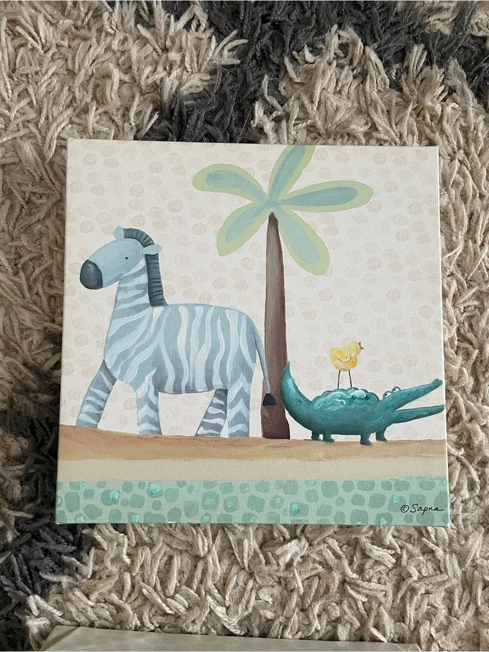Sapna Set of 4 Nursery Jungle Animal Wall Art Set Neutral Blue, Yellow, Green